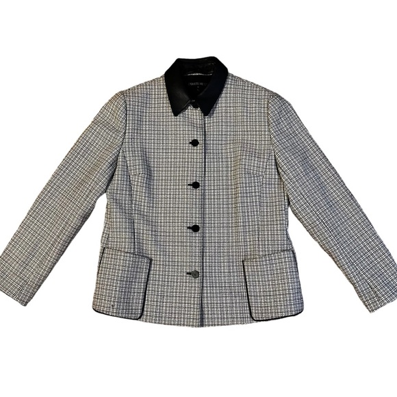 Lafayette 148 Tweed Leather Collar Jacket Size 14 - Picture 1 of 7